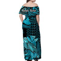 (Custom Personalised) Hawaii Monk Seal Off Shoulder Long Dress Kakau With Kanaka Turquoise LT14 - Polynesian Pride