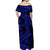 Polynesian Off Shoulder Long Dress Blue Hawaiian Tribal Hammerhead Shark LT14 - Polynesian Pride