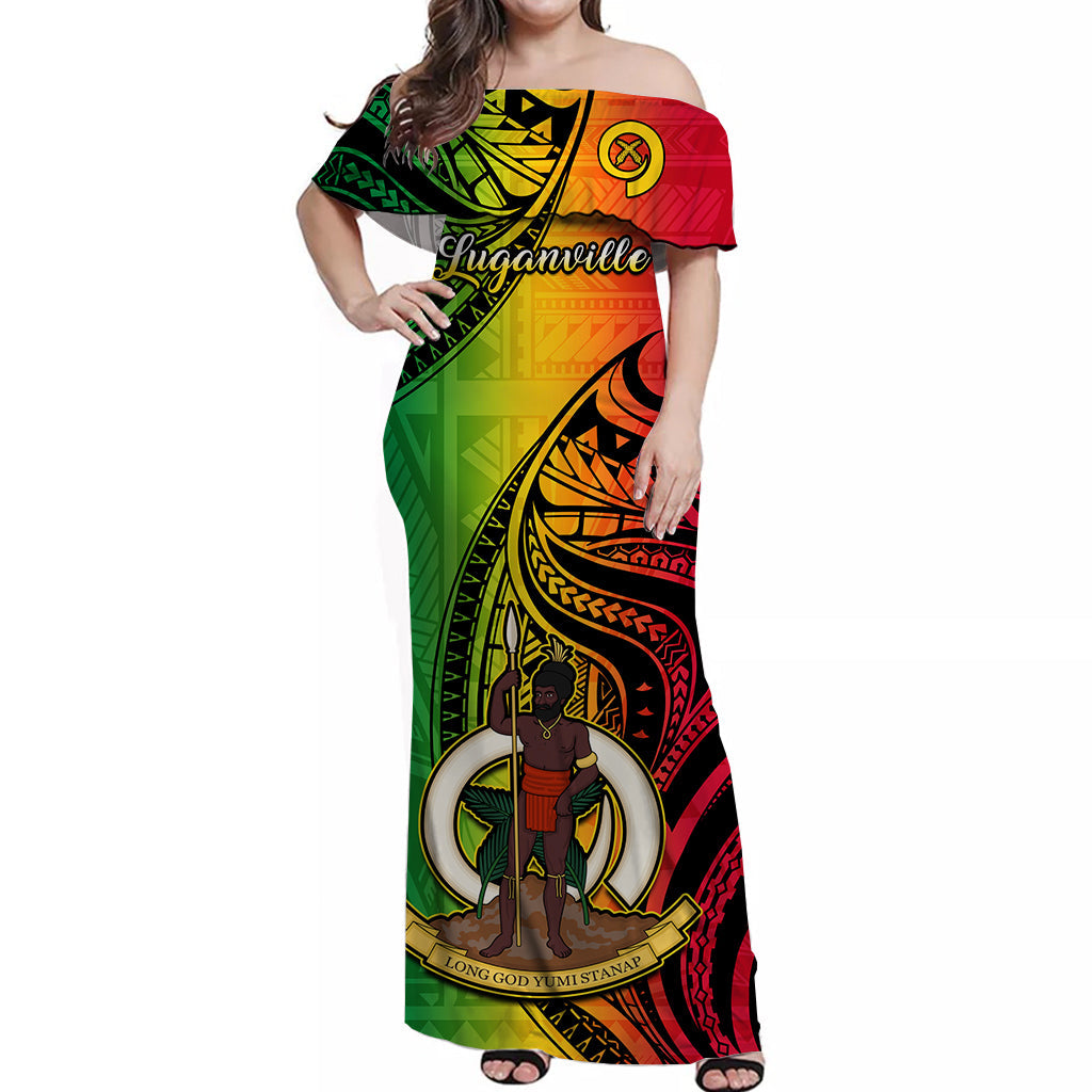 Vanuatu Off Shoulder Long Dress Luganville Polynesian Reggae Coat Of Arms LT14 Women Reggae - Polynesian Pride