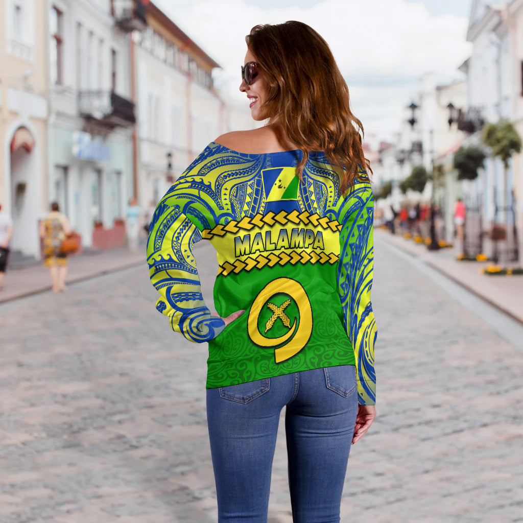 Malampa Province Off Shoulder Sweater Vanuatu Pig Tusk Polynesian Flag Style LT14 - Polynesian Pride