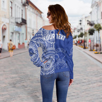 (Custom Personalised) Tupou Tonga College Off Shoulder Sweater Tongan Ngatu Pattern LT14 - Polynesian Pride