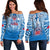 (Custom Text And Number) Samoa Rugby Off Shoulder Sweater Personalise Toa Samoa Polynesian Pacific Blue Version LT14 Women Blue - Polynesian Pride