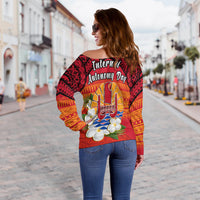 French Polynesia Off Shoulder Sweater Happy Internal Autonomy Day Special Version LT14 - Polynesian Pride