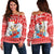 Custom Personalised Hawaii Christmas Off Shoulder Sweater Surfing Santa Mele Kalikimaka Polynesian LT14 Women Red - Polynesian Pride