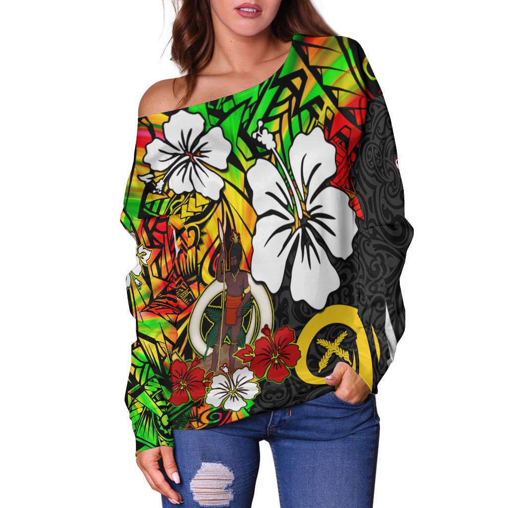 (Custom Personalised) Vanuatu Off Shoulder Sweater Polynesia Tie Dye Hibiscus Flowers LT13 - Polynesian Pride
