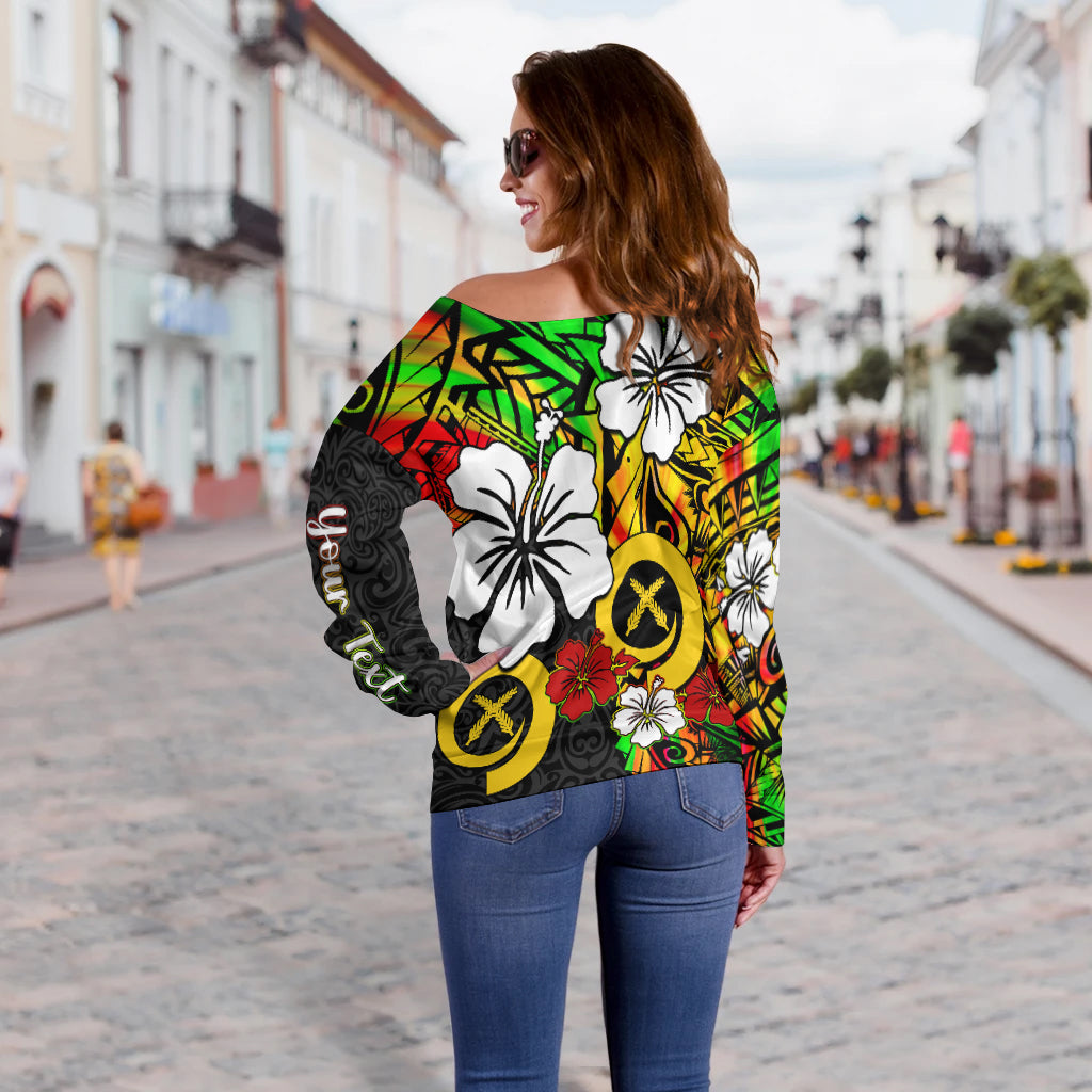 (Custom Personalised) Vanuatu Off Shoulder Sweater Polynesia Tie Dye Hibiscus Flowers LT13 - Polynesian Pride