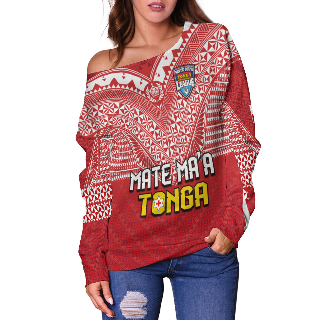 (Custom Text and Number) Tonga Rugby MMT Off Shoulder Sweater Ngatu Mate Maa Tonga Special LT13 - Polynesian Pride