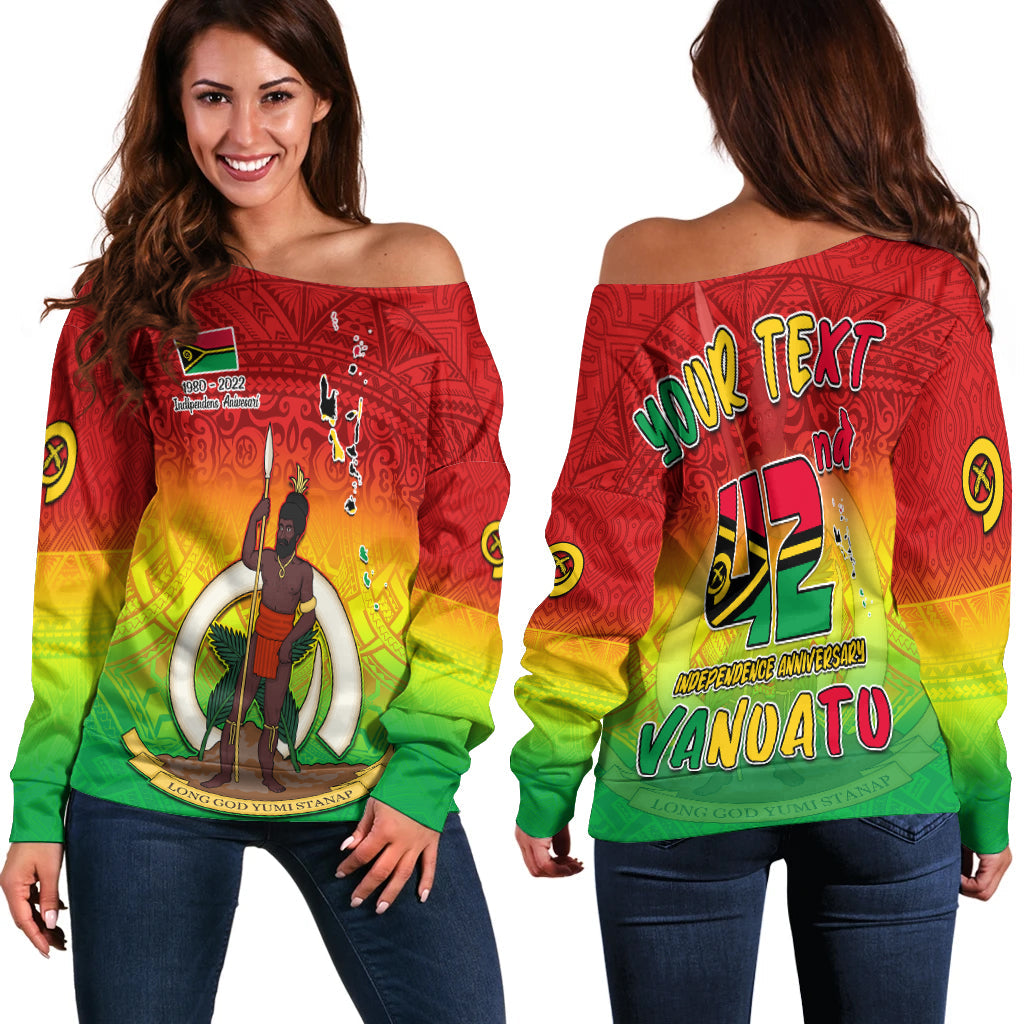 (Custom Personalised) Vanuatu Independence Day Off Shoulder Sweater 42nd Anniversary Yumi Yumi Yumi LT13 Women Red - Polynesian Pride