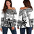 Custom Text And Number Fiji Rugby Off Shoulder Sweater Pacific The Bati Black Fijian Tapa LT14 Women Black - Polynesian Pride