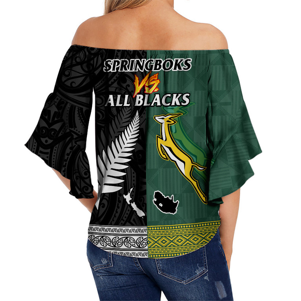 South Africa Protea and New Zealand Fern Off Shoulder Waist Wrap Top Rugby Go Springboks vs All Black LT13 - Polynesian Pride