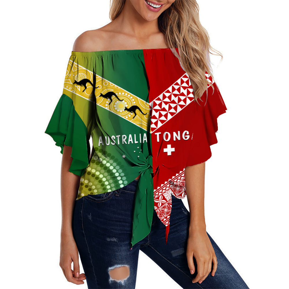 (Custom Personalised) Australia and Tonga Off Shoulder Waist Wrap Top Version Special LT13 Women Art - Polynesian Pride
