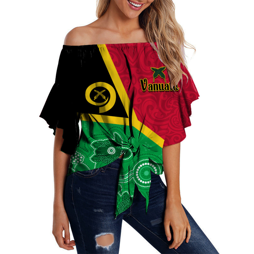 (Custom Personalised) Vanuatu Off Shoulder Waist Wrap Top Aboriginal Turtle Mix Sand Drawing LT13 Women Red - Polynesian Pride