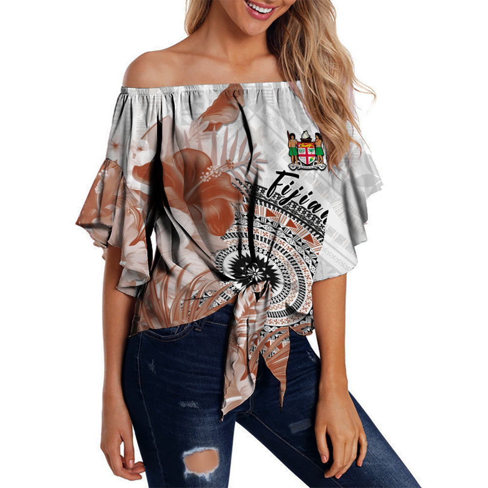 (Custom Personalised) Fiji Tapa Off Shoulder Waist Wrap Top White Fijian Masi Be Loved Hibiscus LT13 Women White - Polynesian Pride