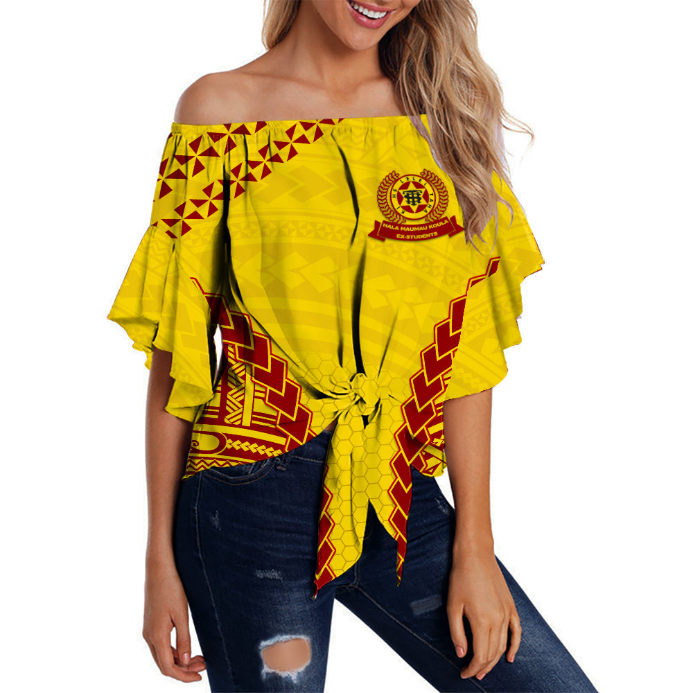 (Custom Personalised) Tonga High School Off Shoulder Waist Wrap Top Gold LT13 Women Gold - Polynesian Pride