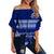 Queen Salote College Off Shoulder Waist Wrap Top Tonga Pattern - Class Year and Your Text LT13 Women Blue - Polynesian Pride