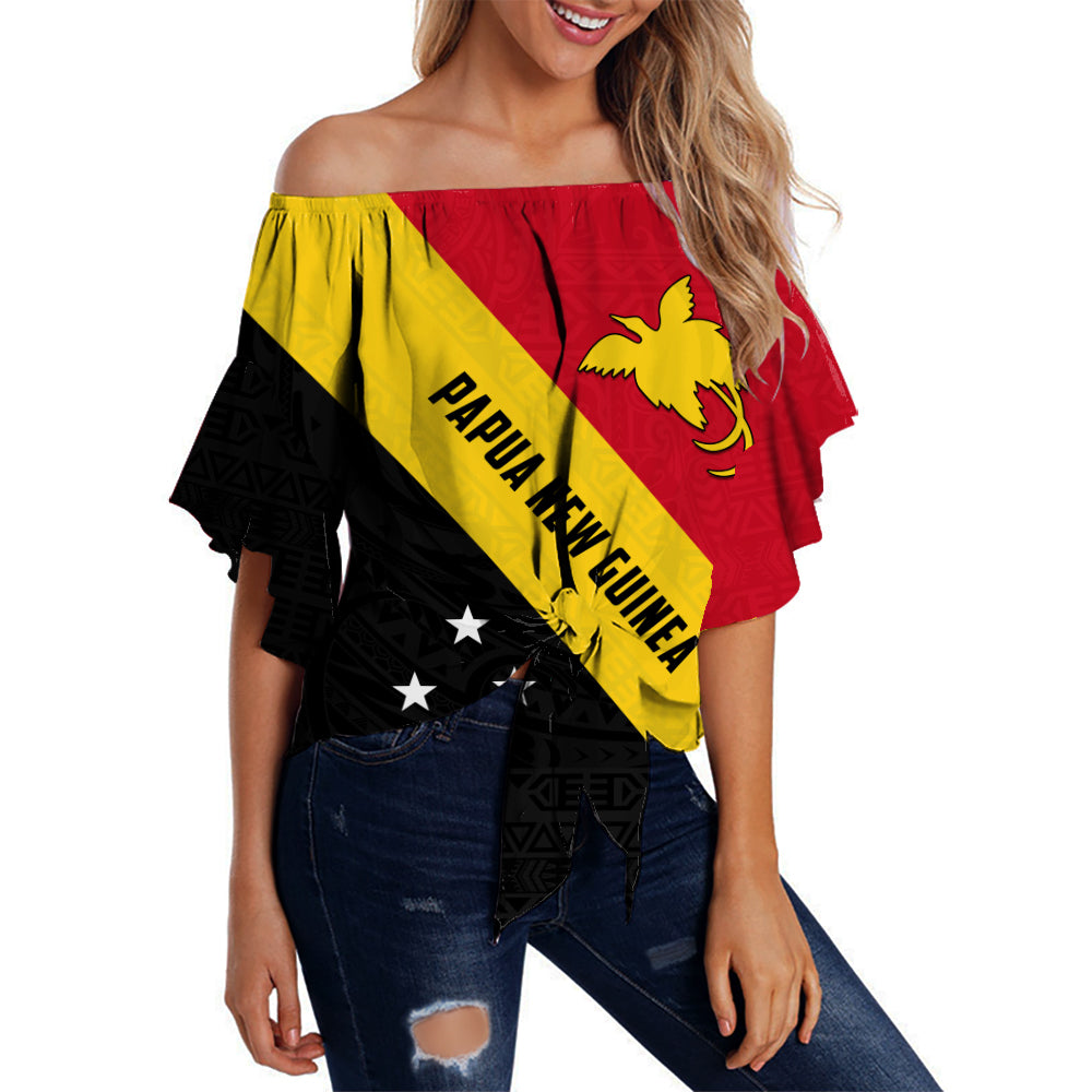 (Custom Personalised) Papua New Guinea Off Shoulder Waist Wrap Top Simple LT13 Women Red - Polynesian Pride