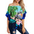 (Custom Personalised) Polynesian Turtle Coconut Tree And Orchids Off Shoulder Waist Wrap Top LT14 Women Blue - Polynesian Pride