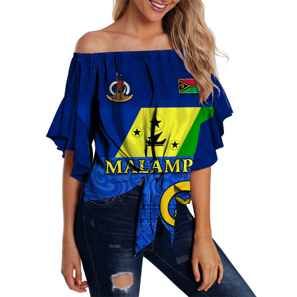 (Custom Personalised) Malampa Province Off Shoulder Waist Wrap Top Vanuatu Proud LT13 Women Blue - Polynesian Pride