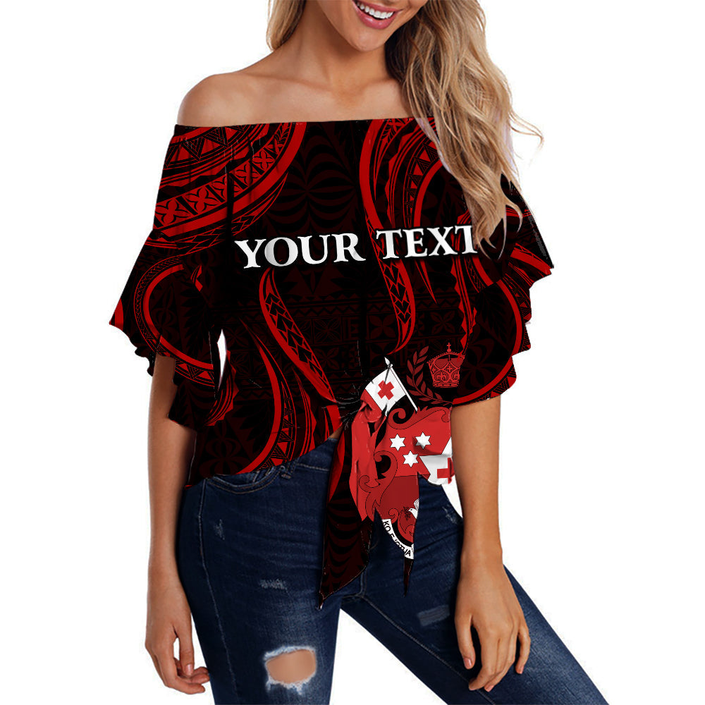 (Custom Personalised) Tonga Pattern Off Shoulder Waist Wrap Top Always Proud LT13 Women Red - Polynesian Pride