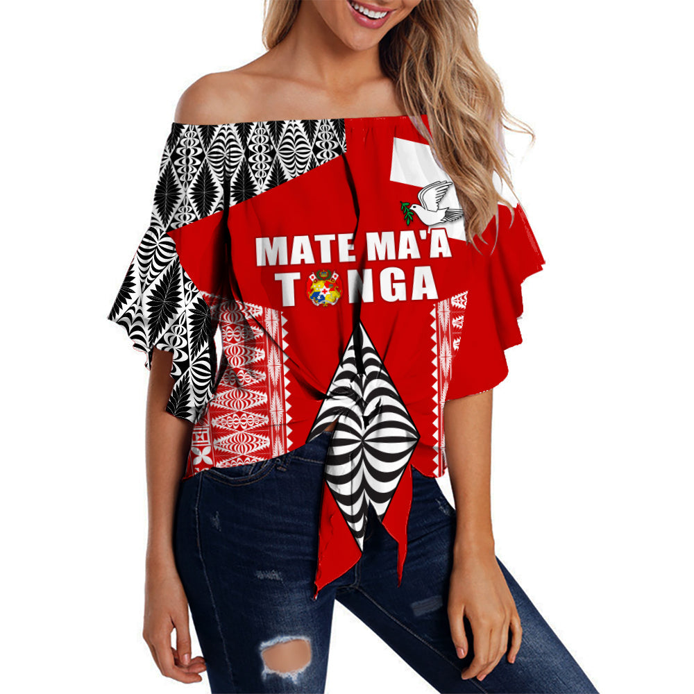 (Custom Personalised) Tonga Rugby Off Shoulder Waist Wrap Top Kupesi Ngatu Mate Maa Tonga LT13 Women Red - Polynesian Pride