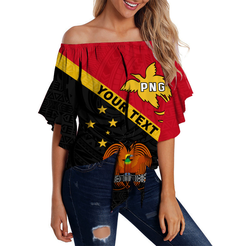(Custom Personalised) Papua New Guinea Rugby Off Shoulder Waist Wrap Top The Kumuls PNG LT13 Women Red - Polynesian Pride