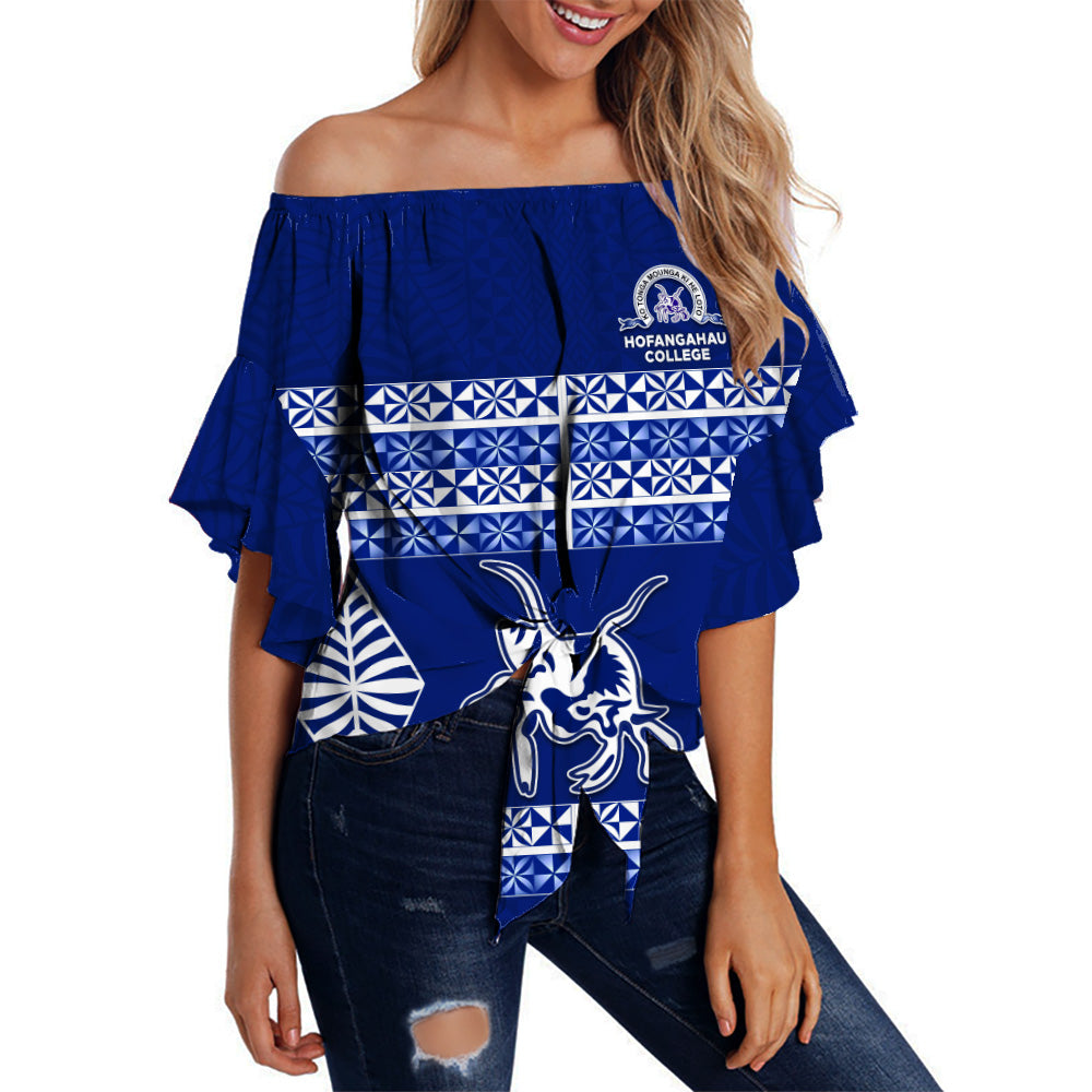 (Custom Personalised) Hofangahau College Off Shoulder Waist Wrap Top Eua Tonga Pattern LT13 Women Blue - Polynesian Pride