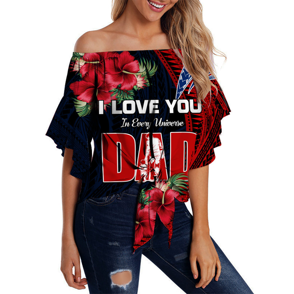 (Custom Text and Number) Samoa Fathers Day Off Shoulder Waist Wrap Top Polynesian Best Dad Ever LT13 Women Black - Polynesian Pride