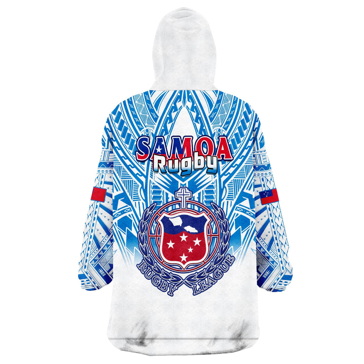 Samoa Rugby Wearable Blanket Hoodie Toa Samoa Polynesian Pacific White Version LT14 - Polynesian Pride