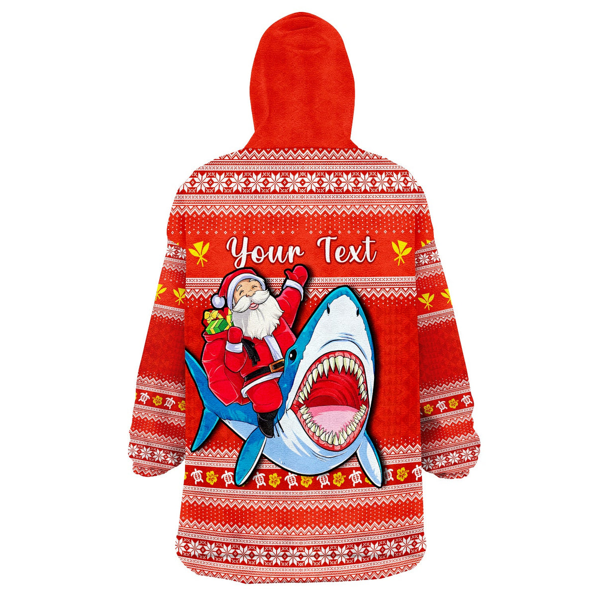 (Custom Personalised) Hawaii Christmas Wearable Blanket Hoodie Santa Shark Mele Kalikimaka Tribal LT14 - Polynesian Pride