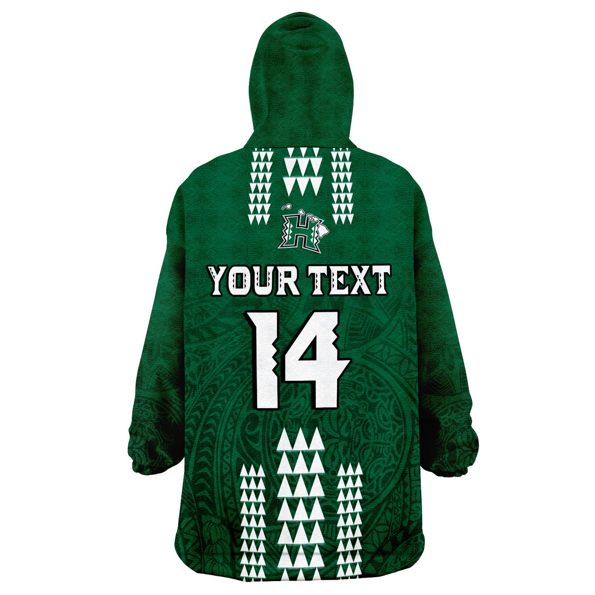 (Custom Text And Number) Hawaii Football Wearable Blanket Hoodie Kakau Rainbow Warriors Helmet LT14 - Polynesian Pride