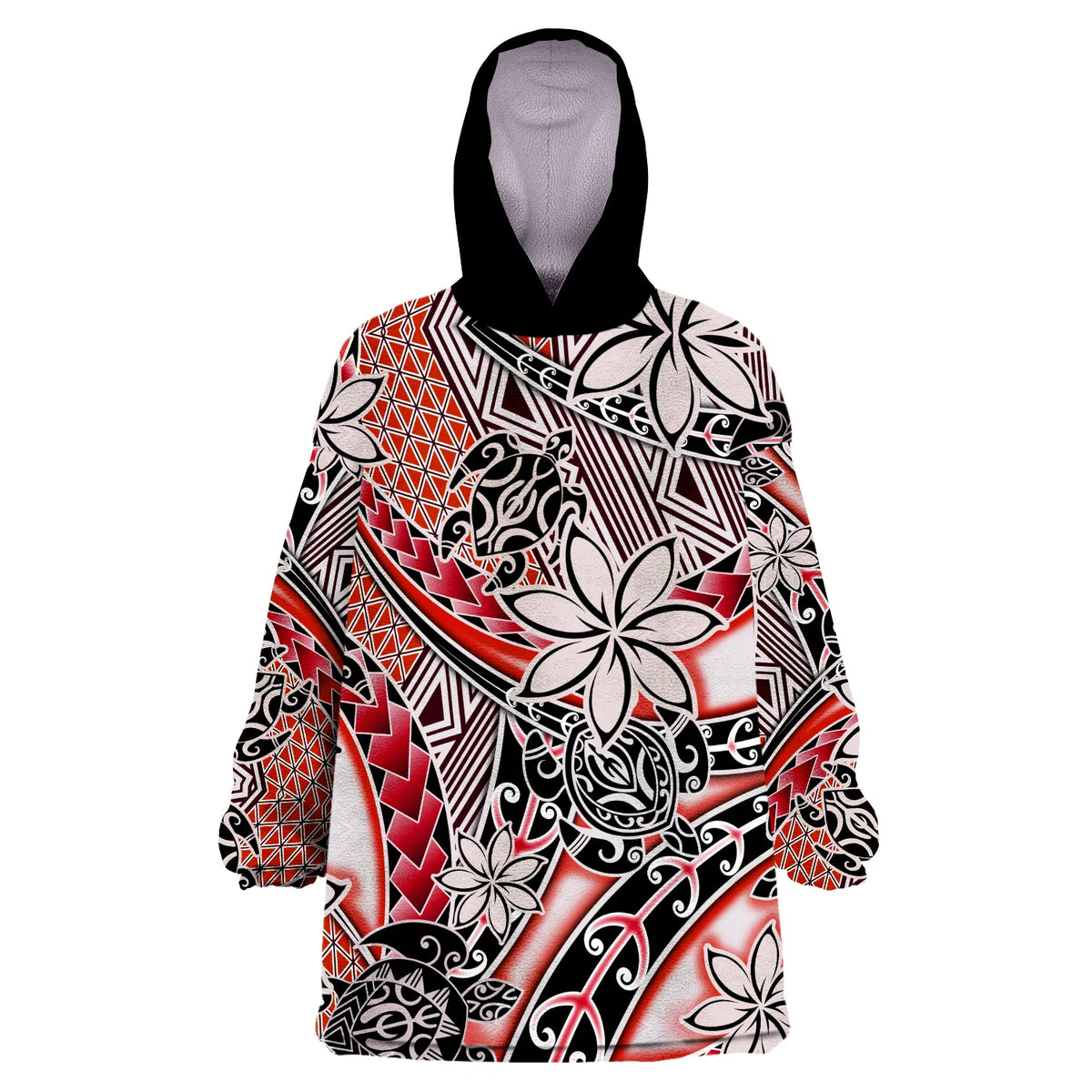 (Custom Personalised) Hawaii Wearable Blanket Hoodie Tribal Plumeria With Polynesian Turtle Ver.03 LT14 Unisex One Size - Polynesian Pride