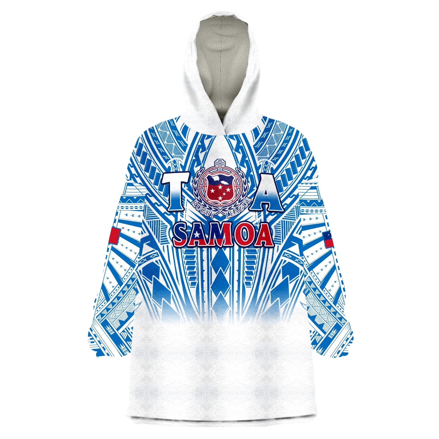 Samoa Rugby Wearable Blanket Hoodie Toa Samoa Polynesian Pacific White Version LT14 Unisex One Size - Polynesian Pride