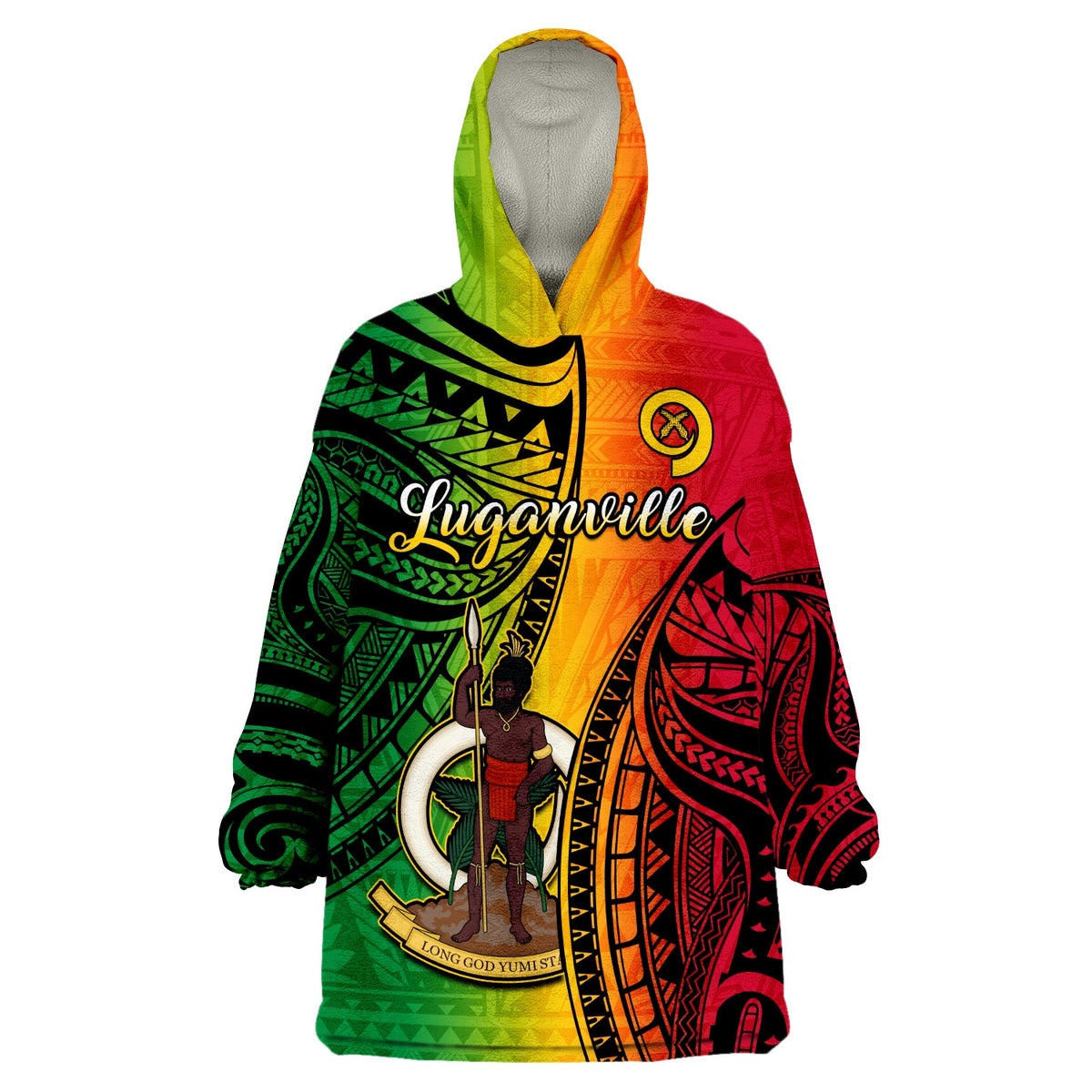 Vanuatu Wearable Blanket Hoodie Luganville Polynesian Reggae Coat Of Arms LT14 - Polynesian Pride
