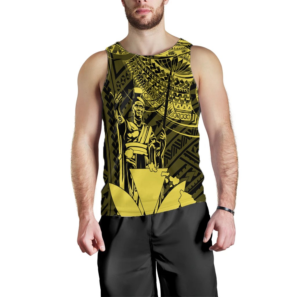 Hawaiian King Kanaka Map Polynesian Oahu Men's Tank Top - Yellow - Hala Style - AH - Polynesian Pride