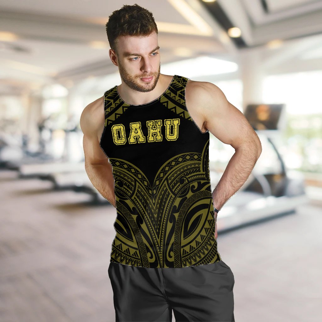 Hawaiian Kanaka Map Polynesian Oahu Men's Tank Top - Yellow - Brad Style - AH - Polynesian Pride