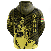 Hawaiian King Kanaka Map Polynesian Oahu Hoodie Zip Yellow Hala Style - Polynesian Pride