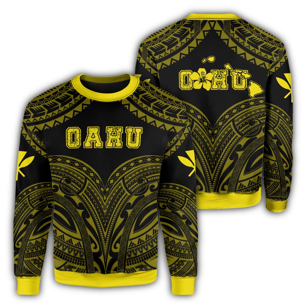 Hawaiian Kanaka Map Polynesian Oahu Sweatshirt - Yellow - Brad Style - AH Unisex Yellow - Polynesian Pride