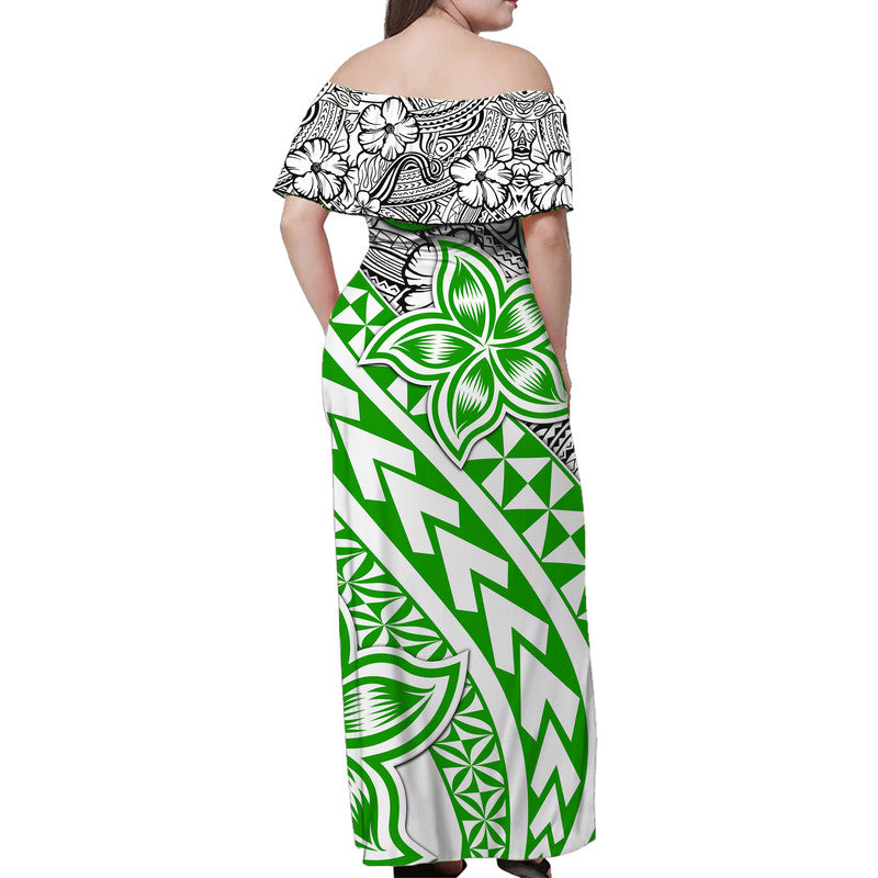 Traditional Polynesian Tribal Tattoo Retro Women Off shoulder Long Dress Green LT9 - Polynesian Pride