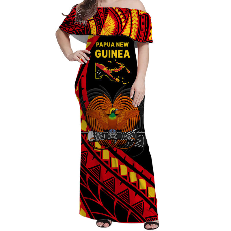 Papua New Guinea Women Off Shoulder Long Dress The Greater Bird of Paradise LT9 - Polynesian Pride