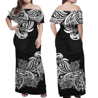 Polynesian Floral Tribal Off Shoulder Long Dress Black LT9 - Polynesian Pride