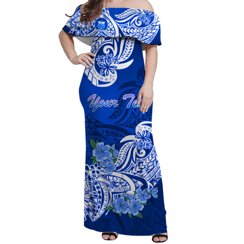 (Custom Personalised) Polynesian Samoa Floral Tribal Women Off Shoulder Long Dress LT9 Women Blue - Polynesian Pride