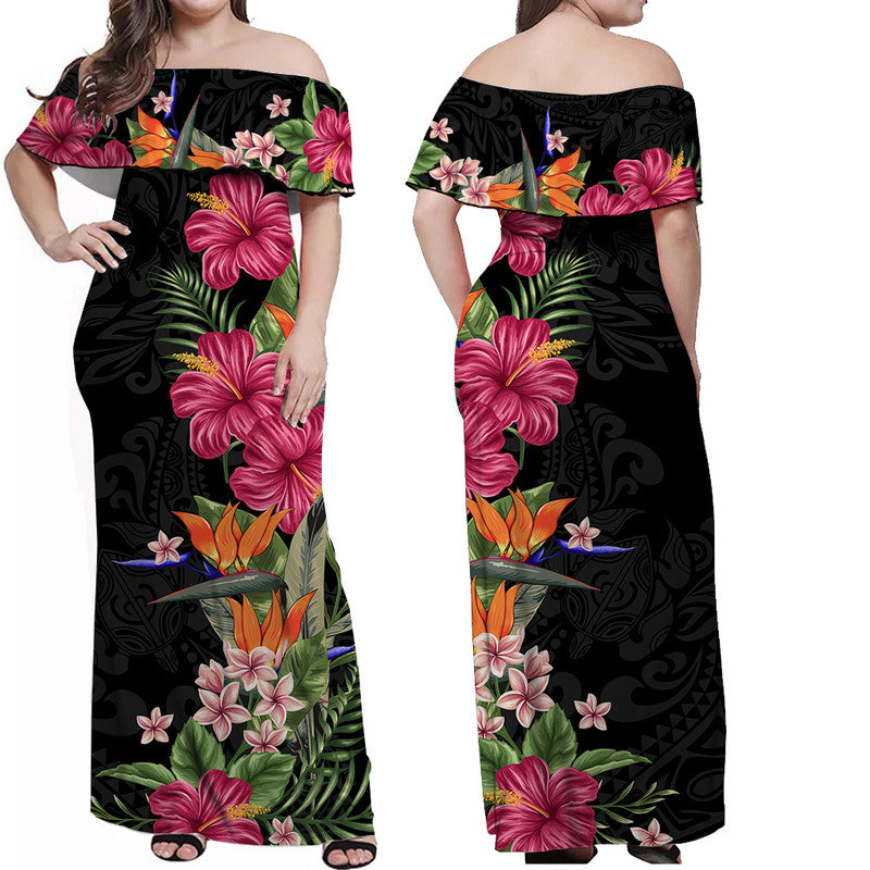 Hawaii Flowers Mix Tribal Pattern Matching Dress and Hawaiian Shirt Hawaii Flowers Mix Tribal Pattern Matching Dress and Hawaiian Shirt