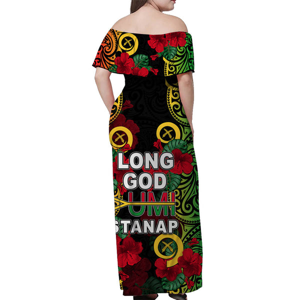 Fiji Hibiscus Festival Off Shoulder Long Dress Black LT6 main image 1