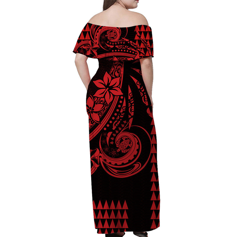 Kakau Hawaiian Polynesian Off Shoulder Long Dress Red LT6 - Polynesian Pride