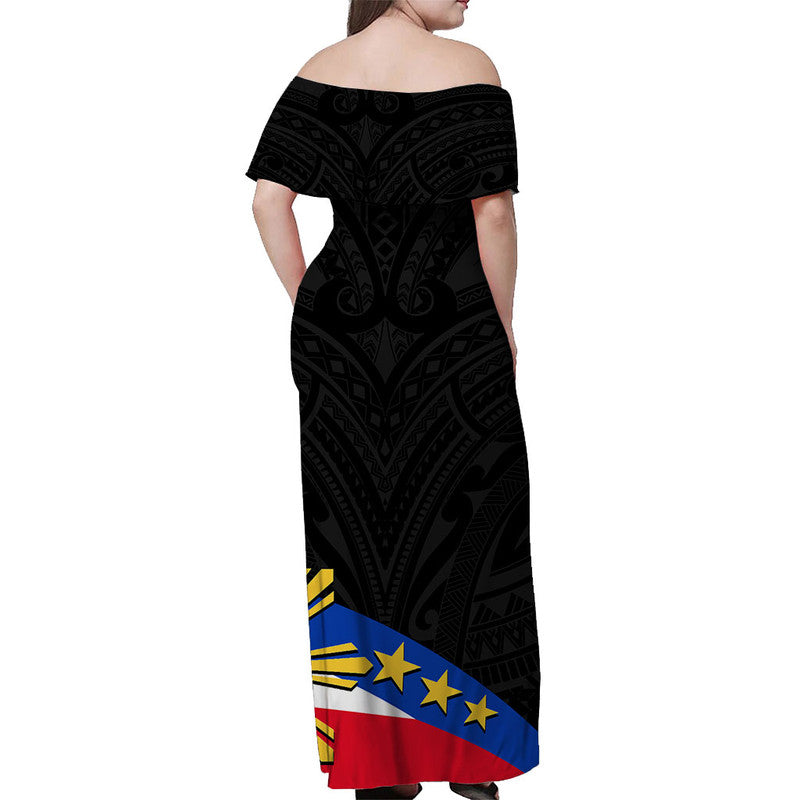 Pilipinas Off Shoulder Long Dress Simple Style - Black LT6 - Polynesian Pride