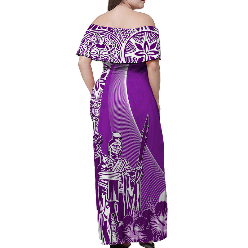 Polynesian Couple Outfits Hawaii King Kamehameha Matching Dress and Hawaiian Shirt Vibe Purple Style LT6 - Polynesian Pride
