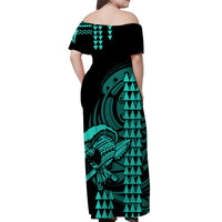 Hawaii Polynesian Warrior Kakau Off Shoulder Long Dress-Green LT6 - Polynesian Pride