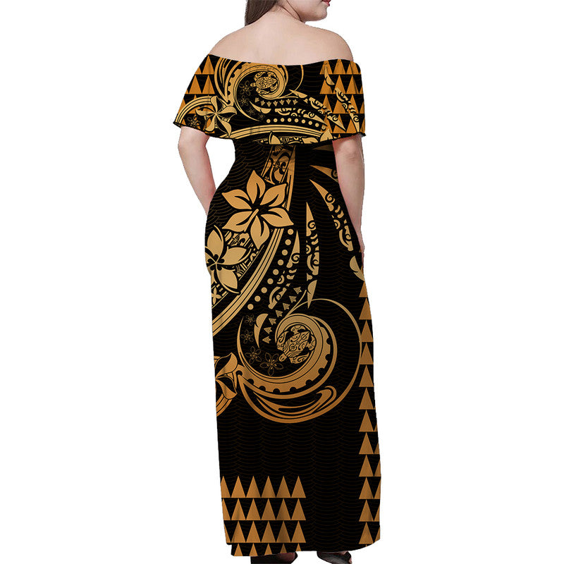 Kakau Hawaiian Polynesian Off Shoulder Long Dress Gold LT6 - Polynesian Pride