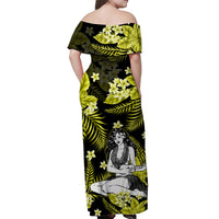 Hawaii Summer Colorful Off Shoulder Long Dress Hula Girl Yellow LT6 - Polynesian Pride