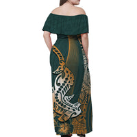 Hawaiian Shark Polynesian Off Shoulder Long Dress Vibe Green Style LT6 - Polynesian Pride